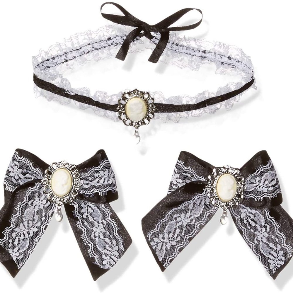Leg Avenue French Maid  Victorian Cameo Choker & Hair Bows NWT NOS - Picture 2 of 5
